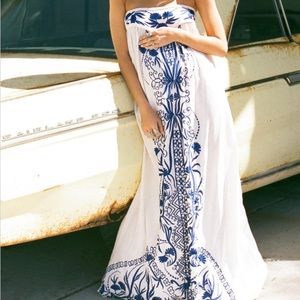 Embroidered Strapless Maternity Maxi Dress